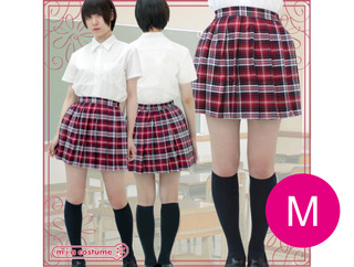 チェック柄プリーツスカート単品　色:赤×白 sizeM